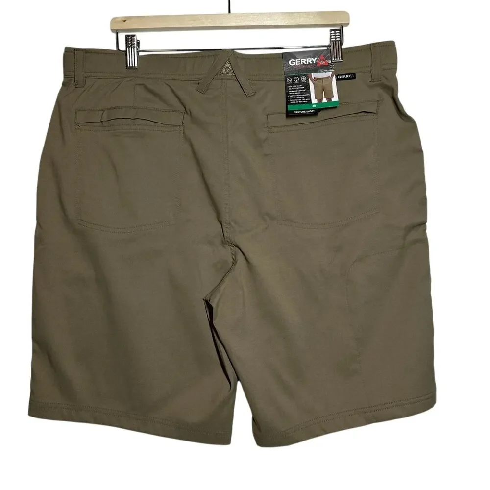 Gerry Venture Shorts Men's Brown Tan Khaki Sz 38 Adjustable Waist Casual Stretch